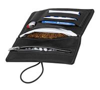 Simaru Personalisierte Tabaktasche mit Gravur aus Leder für 30g Tabakbeutel, Echtleder Dreher-Tasche inkl. Filterfach und Plättchen-Halter (Dunkelgrau) (Schwarz-Gravur)