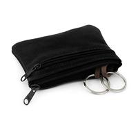 Simaru Schlüsseletui aus italienischem Echtleder mit 2 Schlüsselringen und Extrafach, Schlüsseltasche mit hochwertigem Reißverschluss(Schwarz)