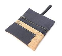 SIMARU Tabaktasche/Tabakbeutel aus Stoff & Kork, Drehtabak Tasche mit Feuerzeug-, Filter- und Blättchen-Tasche, Drehertasche für Herren und Damen (anthrazit/natur (außen Kork))