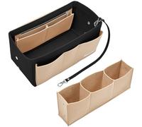 Simboom Handtaschen Organizer für Frauen, Filz Taschenorganizer Bag in Bag Innentasche Organizer Einsatz Taschen Organisator mit Reißverschluss-Tasche, Schwarz und Beige/L