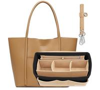 SIMBOOM Handtaschen Organizer für Frauen, Filz Taschenorganizer Bag in Bag Innentasche Organizer Einsatz Taschen Organisator mit Reißverschluss-Tasche, Schwarz und Beige/M