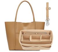 SIMBOOM Handtaschen Organizer für Frauen, Filz Taschenorganizer Bag in Bag Innentasche Organizer Einsatz Taschen Organisator mit Reißverschluss-Tasche, Beige/L