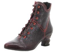 Simen Damen Schnürstiefelette in Schwarz aus Echtleder mit Lack, Knitteroptik und Akzente in Rot. schwarz/rot Gr. 40