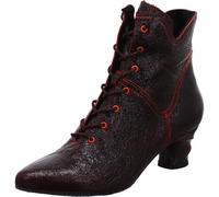 Simen Damen Schnürstiefelette in Schwarz aus Echtleder mit Lack, Knitteroptik und Akzente in Rot. schwarz/rot Gr. 37