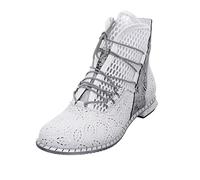 Simen Damen Stiefeletten Schuhe Schnürstiefelette Leder-/Textilkombination Elegant Freizeit uni Schnürstiefelette weiß Sommer Reißverschluss