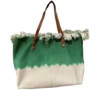 SimidunEUR Damen Sommer Strandtasche mit Farbverlauf aus Canvas, Große Ombre Schultertasche mit Fransen und Stickerei, Leichte Shopper für Strand, Reise, Alltag und Büro,Grün