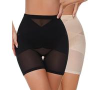SIMIYA Bauchweg Unterhose Damen Shapewear Miederhose Hohe Taille Bauchkontrolle Leggings Unterwäsche Kurze Figurformende Shorts Body Shaper Miederpants（Schwarz+Beige,XL）