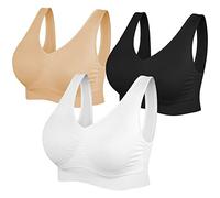 SIMIYA BH Damen ohne Bügel Bustier Damen große Brüste Schlaf BH Push up Sport BH gepolstert Bralette(Schwarz+weiß+beige,XL)