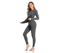 SIMIYA Thermounterwäsche Damen 1er 2er Set, warme Thermounterwäsche mit Innenfleece, Ultraleicht Unterteil und Oberteil lang Funktionsunterwäsche U Ausschnitt Skiunterwäsche für Winter(Grau*1,M)