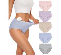 SIMIYA Unterhosen Damen Baumwolle 5er Pack Unterwäsche Frauen Mehrpack Hoher Taille Hipster Unterwäsche Damen Atmungsaktiv Panties Weich Damen Slips(Ros Lil Blau+Beige+Hellgrau,L)
