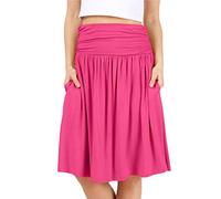 Simlu Damenrock in normaler und Übergröße mit Taschen unterhalb des Knies, gerüschter, fließender Rock, Midirock für Damen (Größe 2X, Fuchsia)