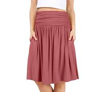Simlu Damenrock in regulärer Größe und Übergröße, mit Taschen unterhalb des Knies, gerüschter fließender Rock, Midi-Rock für Frauen - Braun - Klein
