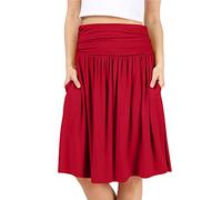 Simlu Damenrock in regulärer und Übergröße, mit Taschen unterhalb der Knielänge, gerüschter, fließender Rock, Midirock für Frauen (Größe 3X, Rot), Rot/Ausflug, einfarbig (Getaway Solids), 3X-Groß