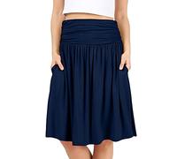 Simlu Röcke für Damen, Normale und große Größe, Rock mit Taschen unterhalb des Knies, gerüschter, fließender Midirock, Navy Midnight, Klein