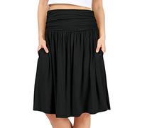 Simlu Röcke für Damen, Normale und große Größen, Rock mit Taschen unterhalb des Knies, gerüschter, fließender Midirock, Schwarz, X-Groß