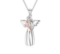 SIMONLY Engel-Halskette, Kreuz-Halskette, 925er-Sterlingsilber, Engelsflügel-Anhänger, Glaubensschmuck für Damen, Sterling Silber, Kein Edelstein