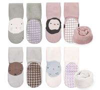 Simpeak 4 Paar Socken Baby, ABS Socken Baby Anti Rutsch, Rutschfeste Babysocken Junge Mädchen, Stoppersocken Baby, Graugrün, Hellgrau, Beige, Weiß, Rosa, 12-36 Monate