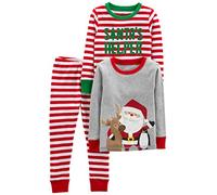 Simple Joys by Carter's Baby 3-teiliges Pyjama-Set, eng anliegende Baumwolle, für den Urlaub, Grauer Weihnachtsmann/rote Streifen, 6-9 Monate