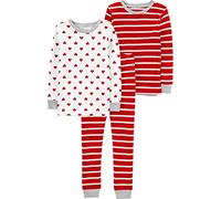Simple Joys by Carter's Baby 3-teiliges Pyjama-Set, eng anliegende Baumwolle, für den Urlaub, Rot gestreift/weiße Herzen, 5