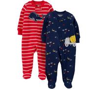 Simple Joys by Carter's Baby-Jungen 2-Pack 2-Way Zip Cotton Footed Sleep and Play Kleinkindschläfer, Marineblau Lkws/Rot Wal, Frühchen (2er Pack)