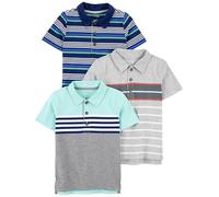Simple Joys by Carter's Baby Jungen 3-Pack Short Sleeve Infant-and-Toddler-Polo-Shirts, Blau Platzierter Streifen/Grau/Marineblau Streifen, 5 Jahre (3er Pack)