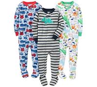 Simple Joys by Carter's Baby Jungen 3-Pack Snug Fit Footed Cotton Pajamas Pyjamaset, Blau Feuerwehrauto/Grau Streifen/Weiß Dinosaurier, 4 Jahre (3er Pack)