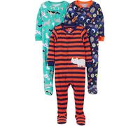 Simple Joys by Carter's Baby Jungen 3-Pack Snug Fit Footed Cotton Pajamas Pyjamaset, Marineblau Weltraum/Rostfarben Streifen/Türkisgrün Hunde, 5 Jahre (3er Pack)