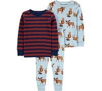 Simple Joys by Carter's Baby Jungen 3-Piece Snug-fit Cotton Christmas Pajama Set Pyjamaset, Burgunderrot Streifen/Hellblau Elch, 12 Monate (3er Pack)