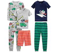Simple Joys by Carter's Baby-Jungen 6-Piece Snug Fit Cotton Pajama Set Zweiteiliger Schlafanzug, Grau Lkws/Grün Streifen/Marineblau Elefant/Orange Streifen, 24 Monate (3er Pack)