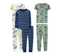 Simple Joys by Carter's Baby Jungen 6-teiliges Schlafanzug-Set, eng anliegend, 3er-Pack, Blau Streifen/Grün Konstruktion/Weiß Dinosaurier, 12 Monate