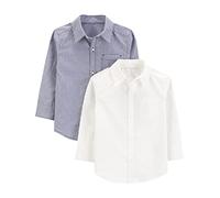 Simple Joys by Carter's Baby Jungen Langärmliges, gewebtes Hemd, 2er-Pack, Marineblau Streifen/Weiß, 12 Monate