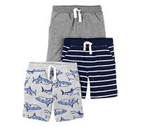 Simple Joys by Carter's Baby Jungen Multipack Knit Shorts (3er Pack), Grau/Hellgrau Heather Sharks/Navy Stripes, 12 Monate