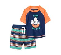 Simple Joys by Carter's Baby Jungen Swimsuit Trunk and Rashguard Rash-Guard-Set, Marineblau Orange Schiffe/Weiß Streifen, 12 Monate
