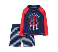 Simple Joys by Carter's Baby Jungen Swimsuit Trunk and Rashguard Rash-Guard-Set, Marineblau Rot Anker/Weiß Streifen, 12 Monate