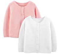Simple Joys by Carter's Baby-Mädchen 2-Pack Knit Cardigan Sweaters Strickjacke, Weiß/Rosa, 12 Monate (2er Pack)
