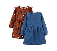 Simple Joys by Carter's Baby Mädchen 2-Pack Long-Sleeve Dress Set Lässiges Kleid, Chambray/Gepard, 18 Monate (2er Pack)