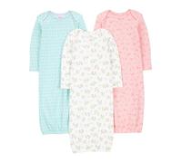 Simple Joys by Carter's Baby-Mädchen 3-Pack Cotton Sleeper Gown Infant-and-Toddler-Nightgowns, Blau Enten/Rosa Tier/Weiß Floral, 0 Monate (3er Pack)