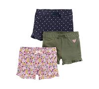 Simple Joys by Carter's Baby-Mädchen 3-Pack Knit Shorts, Jeans Punkte/Olivgrün Herzen/Rosa Floral, 3 Jahre (3er Pack)