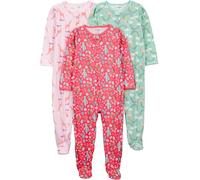 Simple Joys by Carter's Baby-Mädchen 3-Pack Loose Fit Flame Resistant Polyester Jersey Footed Pajamas Kleinkind Pajama-Sets, Giraffe/Kaktus/Regenbogen, 12 Monate (3er Pack)