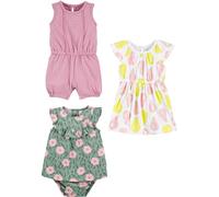Simple Joys by Carter's Baby Mädchen 3-Pack Romper, Sunsuit and Dress Strampelhose, Birnen/Blumen/Punkte, 0 Monate (3er Pack)