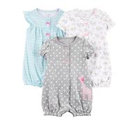 Simple Joys by Carter's Baby Mädchen 3-Pack Snap-up Rompers Strampler, Blau Schwan/Grau Punkte/Weiß Floral, 0 Monate (3er Pack)