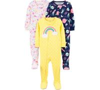 Simple Joys by Carter's Baby Mädchen 3-Pack Snug Fit Footed Cotton Pajamas Kleinkindschläfer, Gelb Punkte/Marineblau Weltraum/Weiß Dinosaurier, 4 Jahre (3er Pack)