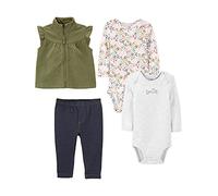 Simple Joys by Carter's Baby Mädchen 4-Piece Bodysuit and Vest Set Modisches Unterhemd, Grau/Indigo/Olivgrün/Weiß Floral, 0-3 Monate (4er Pack)