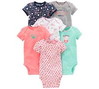 Simple Joys by Carter's Baby Mädchen 6-Pack Short-Sleeve Bodysuit Body, Mehrfarbig/Eule/Floral/Streifen, 0 Monate (6er Pack)