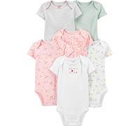 Simple Joys by Carter's Baby Mädchen 6-Pack Short-Sleeve Bodysuit Hemd, Mehrfarbig/Floral/Katze/Punkte, 0 Monate
