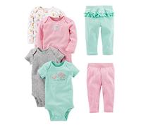 Simple Joys by Carter's Baby Mädchen 6-teiliges Set, Bodys (Kurz- und Langarm) und Hosen, Aquagrün Elefant/Grau Punkte/Rosa Streifen/Weiß Waldtiere, 3-6 Monate