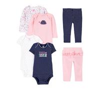 Simple Joys by Carter's Baby Mädchen 6-teiliges Set, Bodys (Kurz- und Langarm) und Hosen, Mehrfarbig/Floral/Herzen/Punkte/Schildkröte, 0 Monate