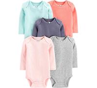 Simple Joys by Carter's Baby Mädchen Langärmeliger Body, 5er-Pack, Grau/Marineblau/Minzgrün/Pfirsich/Rosa, Frühchen