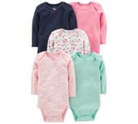 Simple Joys by Carter's Baby-Mädchen Langarm-Body 5er-Pack Mintgrün/Marineblau Punkte/Rosa/Schmetterlinge/Blumen 24 Monate