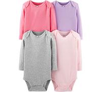 Simple Joys by Carter's Baby Mädchen Pointelle Langarm Bodys 4er Pack, Pink/Violett/Grau, Neugeborene